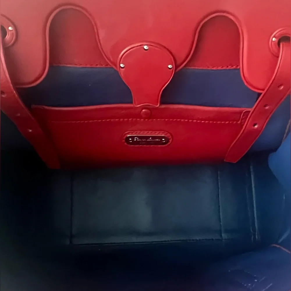 Ralph Lauren Red Leather Satchel with Top Handles and Detachable Strap